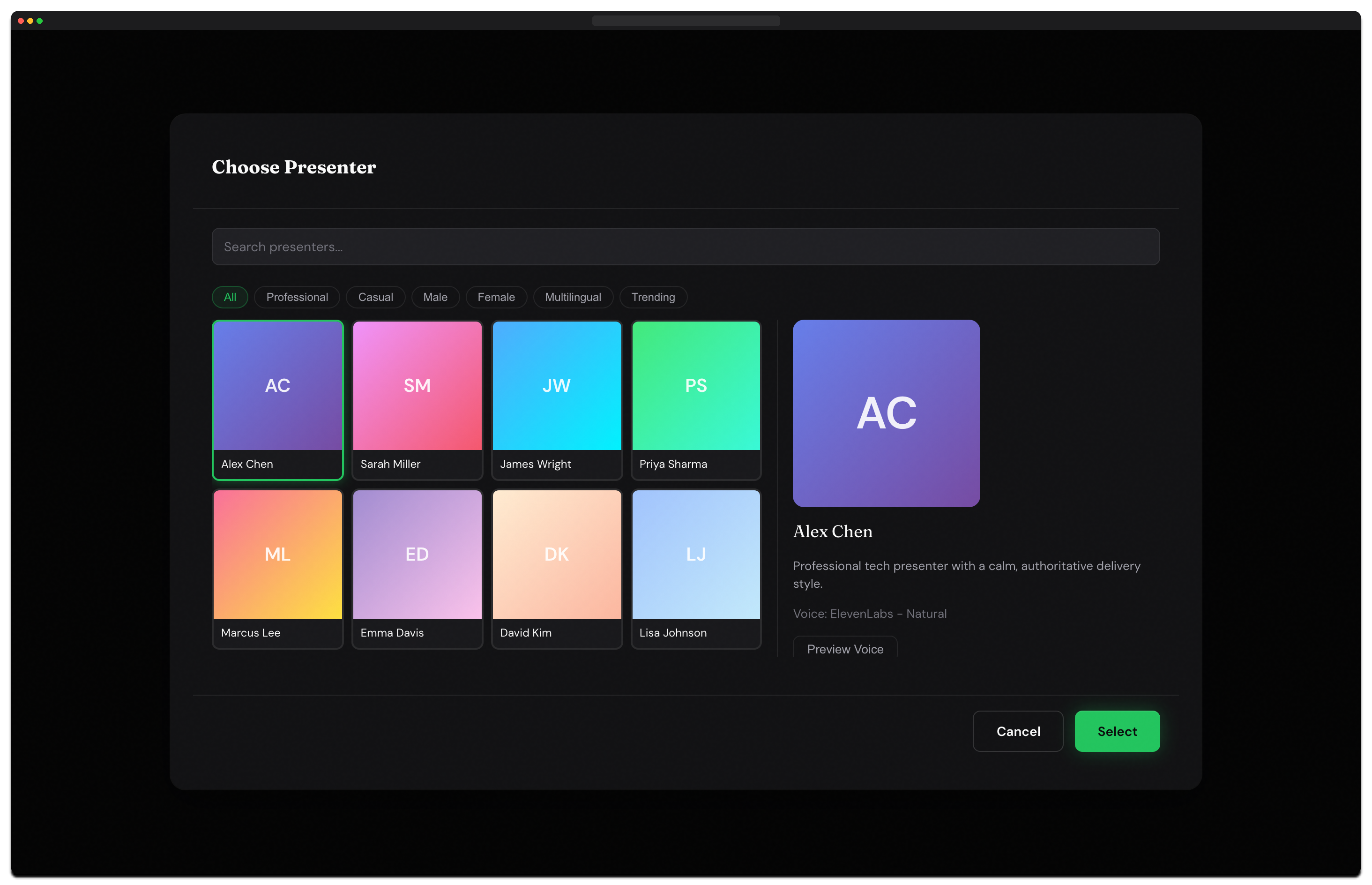Avatar picker with presenter selection