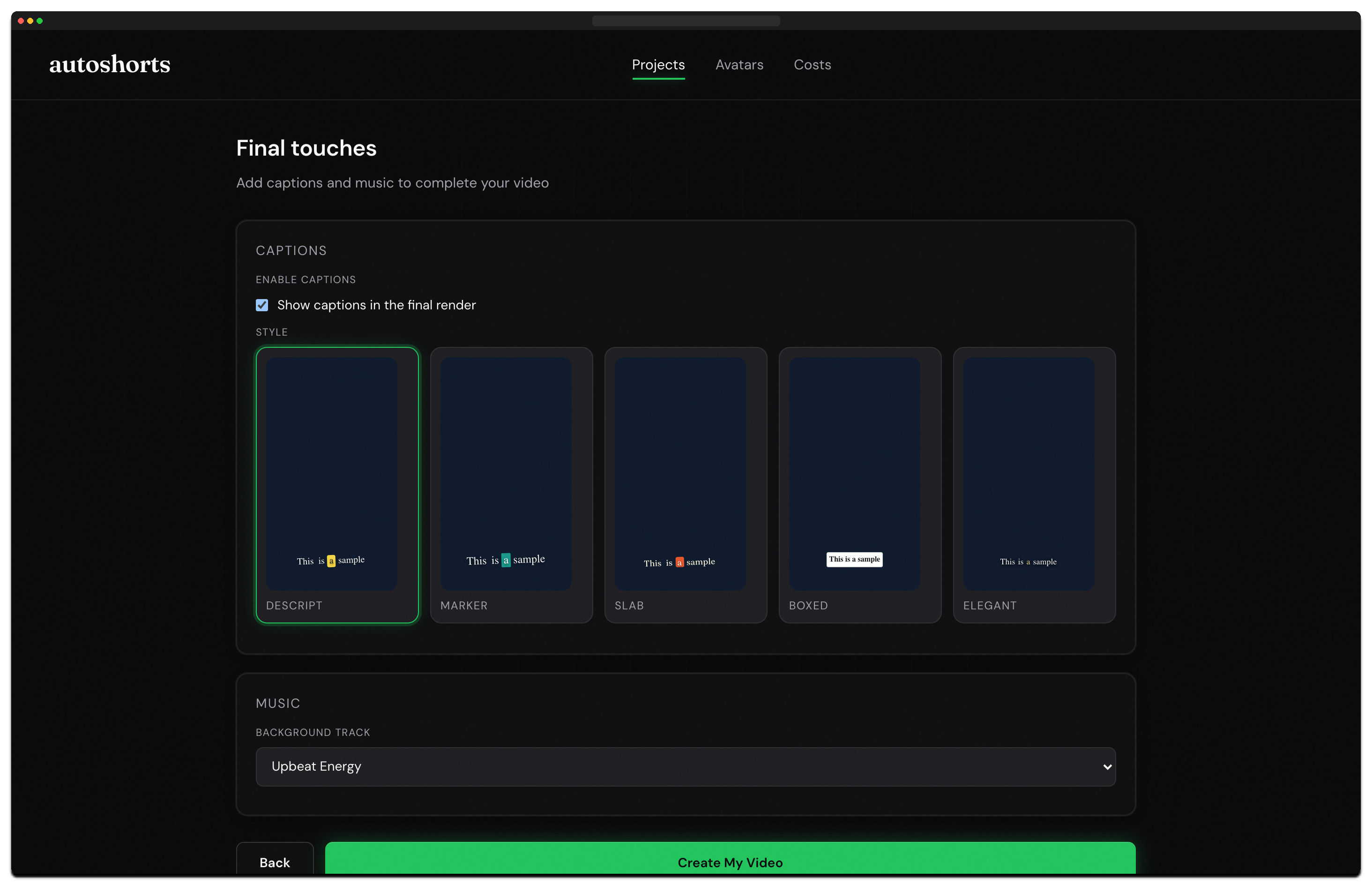 Caption styles and video download