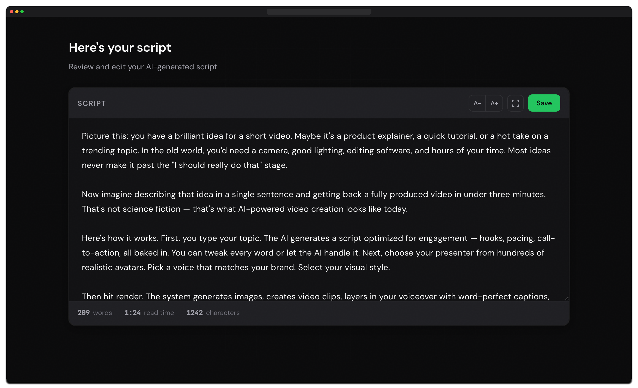 Script editor with AI-generated content
